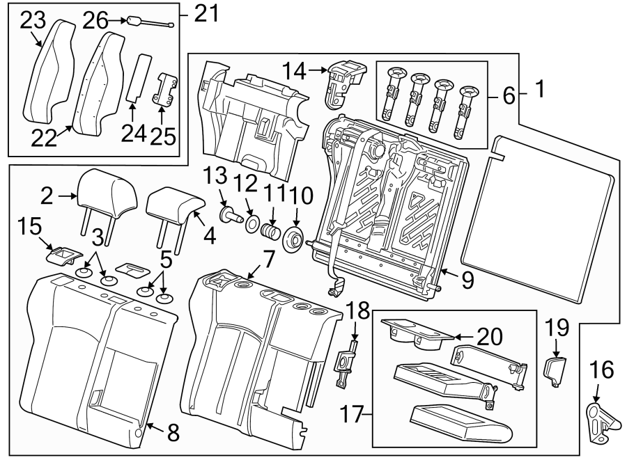 Diagram SEATS & TRACKS. REAR SEAT COMPONENTS. for your 2017 Cadillac ATS Premium Performance Sedan 3.6L V6 A/T RWD 