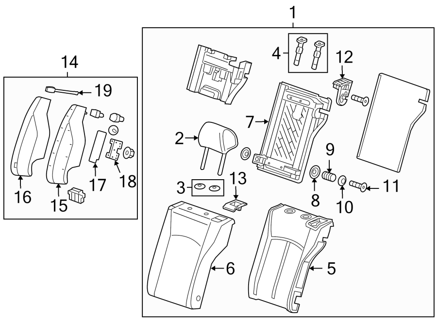 Diagram SEATS & TRACKS. REAR SEAT COMPONENTS. for your 2016 Cadillac ATS Performance Sedan 3.6L V6 A/T RWD 