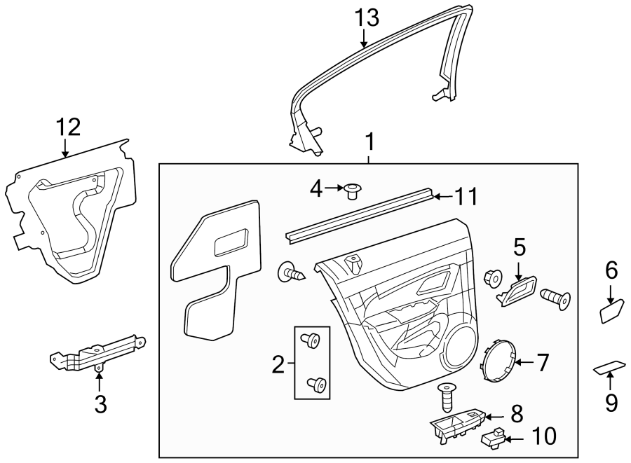 Diagram REAR DOOR. INTERIOR TRIM. for your 2025 Chevrolet Corvette E-Ray Coupe  