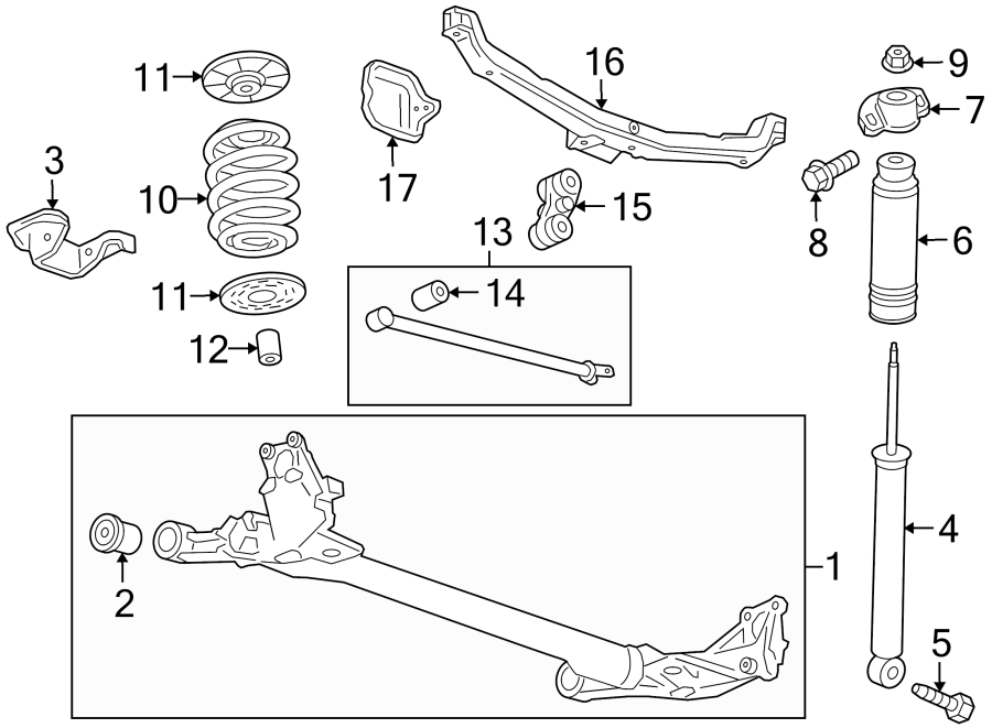 Diagram REAR SUSPENSION. SUSPENSION COMPONENTS. for your 2014 GMC Sierra 2500 HD 6.0L Vortec V8 CNG A/T RWD WT Crew Cab Pickup 