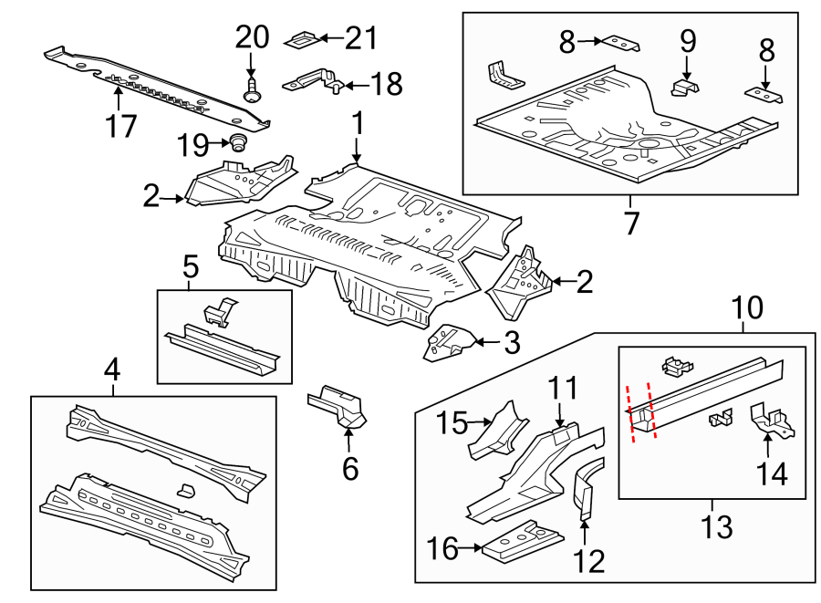 Diagram REAR BODY & FLOOR. FLOOR & RAILS. for your 2016 Chevrolet Suburban    