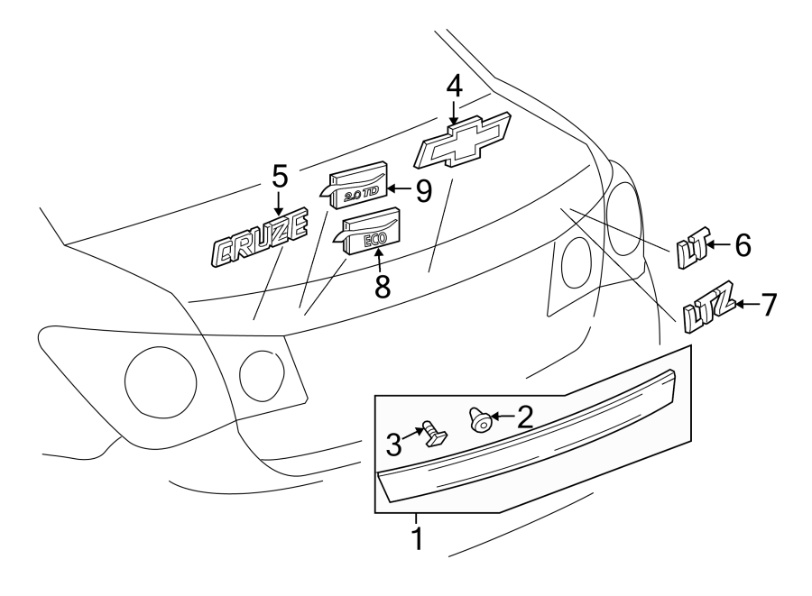 Diagram TRUNK LID. EXTERIOR TRIM. for your Buick Century  