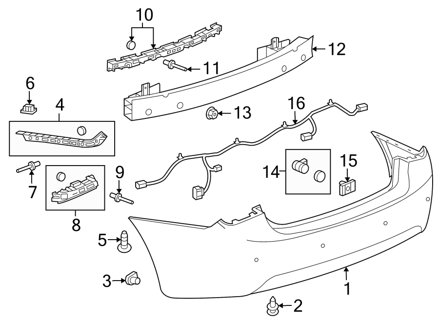 Diagram REAR BUMPER. BUMPER & COMPONENTS. for your 2021 Chevrolet Silverado 2500 HD WT Crew Cab Pickup Fleetside  