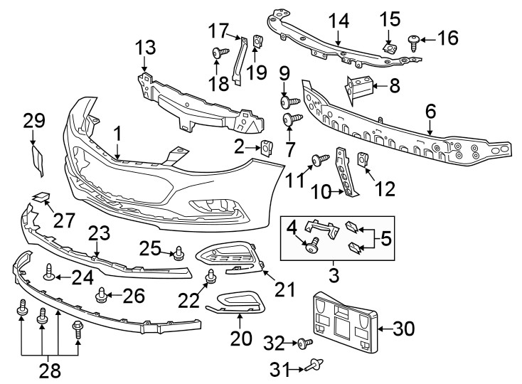 Diagram Front bumper & grille. Bumper & components. for your 2006 GMC Sierra 3500 8.1L Vortec V8 A/T 4WD SLT Crew Cab Pickup 