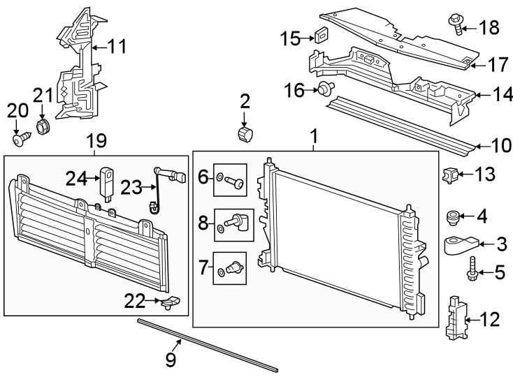 Diagram RADIATOR & COMPONENTS. for your 2019 Chevrolet Equinox   