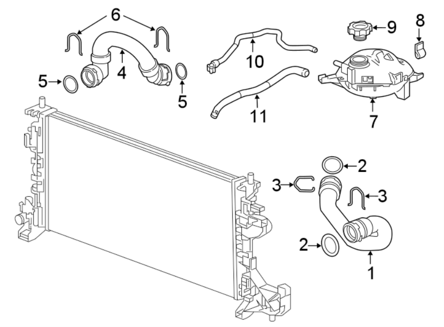 Diagram RADIATOR & COMPONENTS. for your 2021 Chevrolet Camaro LT Coupe 2.0L Ecotec A/T 