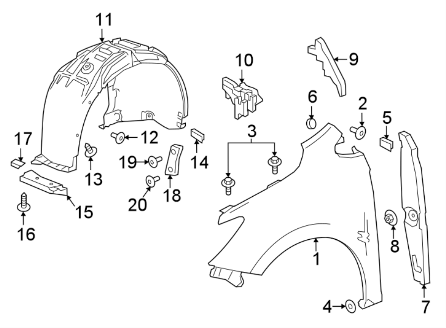 Diagram FENDER & COMPONENTS. for your 2019 Chevrolet Suburban 3500 HD   