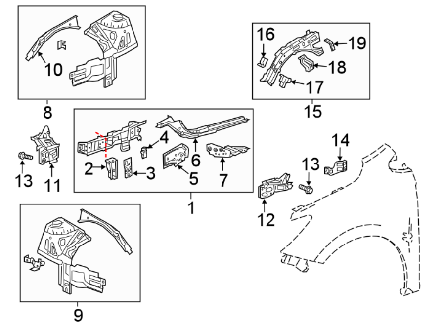 Diagram FENDER. STRUCTURAL COMPONENTS & RAILS. for your 2014 GMC Sierra 2500 HD 6.6L Duramax V8 DIESEL A/T 4WD SLE Standard Cab Pickup Fleetside 