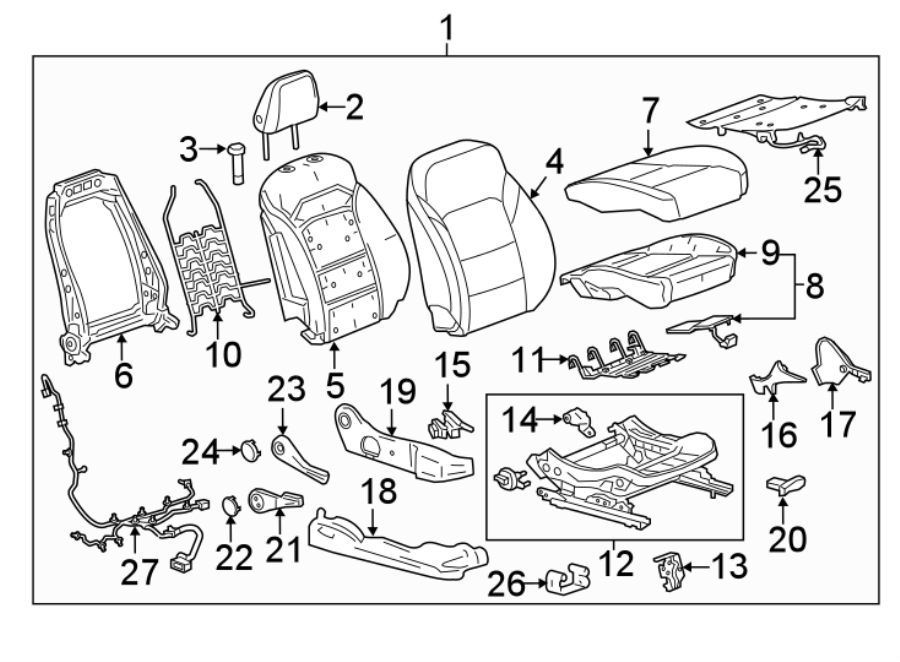 Diagram SEATS & TRACKS. PASSENGER SEAT COMPONENTS. for your 2004 Cadillac Escalade EXT   