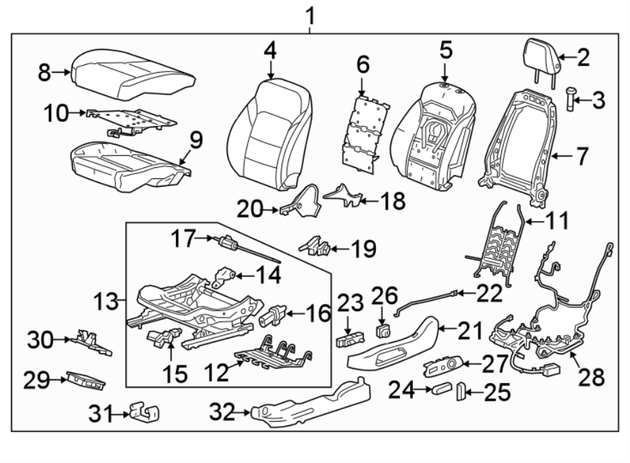 Diagram SEATS & TRACKS. DRIVER SEAT COMPONENTS. for your 2010 Chevrolet Silverado   