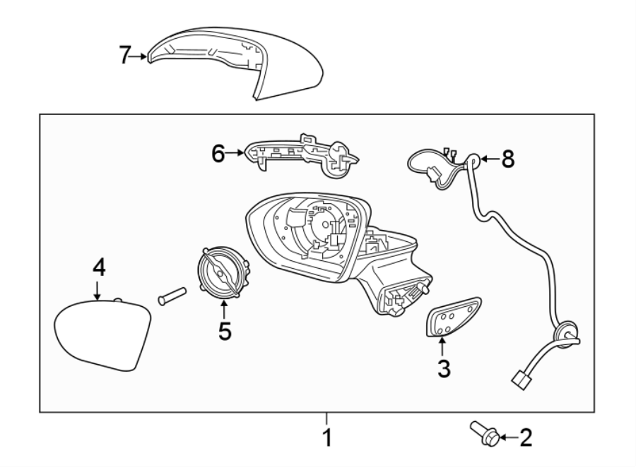 Diagram FRONT DOOR. OUTSIDE MIRRORS. for your Cadillac XT4  