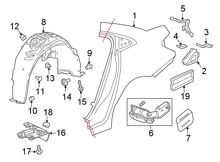 Diagram Quarter panel & components. for your 2005 Chevrolet Avalanche 1500   