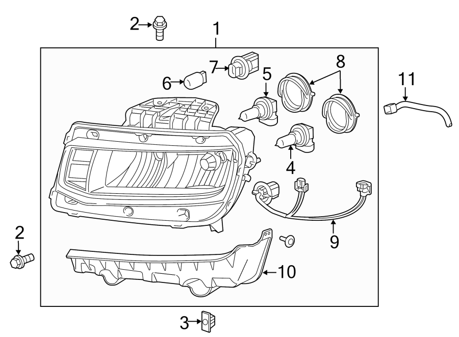 Diagram FRONT LAMPS. HEADLAMP COMPONENTS. for your 2007 GMC Sierra 1500 Classic SL Crew Cab Pickup 4.3L Vortec V6 M/T 4WD 