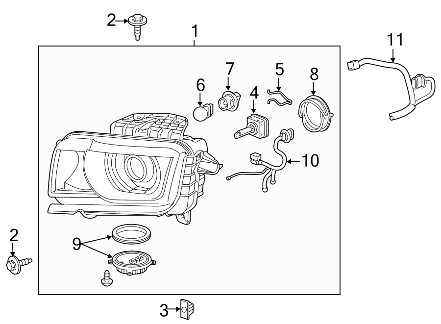 Diagram FRONT LAMPS. HEADLAMP COMPONENTS. for your 2006 GMC Sierra 2500 HD 6.6L Duramax V8 DIESEL M/T RWD SLT Extended Cab Pickup 