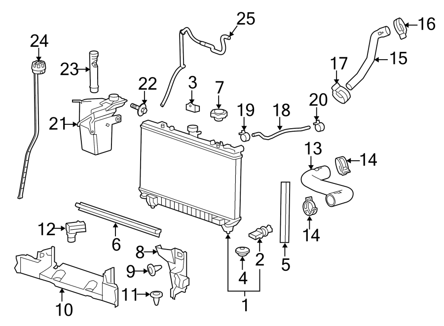 Diagram RADIATOR & COMPONENTS. for your 2018 Chevrolet Equinox LT Sport Utility  