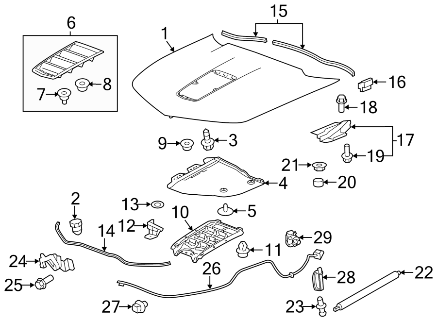 Diagram HOOD & COMPONENTS. for your 1990 Chevrolet Camaro   