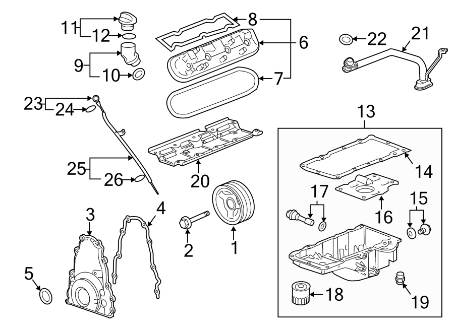 Diagram ENGINE PARTS. for your 2021 Chevrolet Silverado 1500 LT Crew Cab Pickup Fleetside  