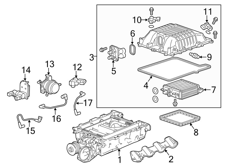 Diagram Supercharger & components. for your 2016 Cadillac ATS   