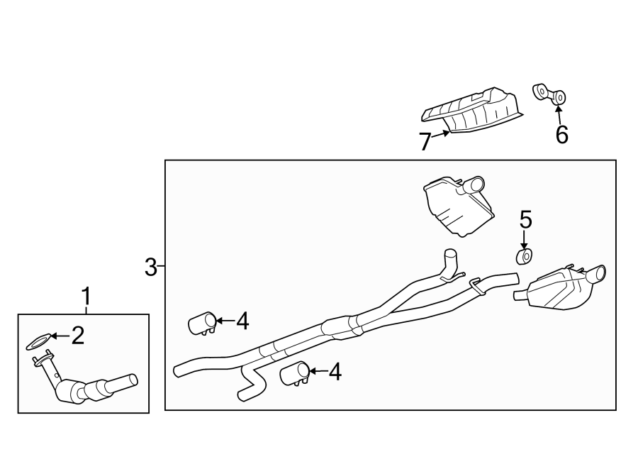 Diagram EXHAUST SYSTEM. EXHAUST COMPONENTS. for your 1992 Chevrolet K3500  Scottsdale Extended Cab Pickup Fleetside 6.5L V8 DIESEL A/T 