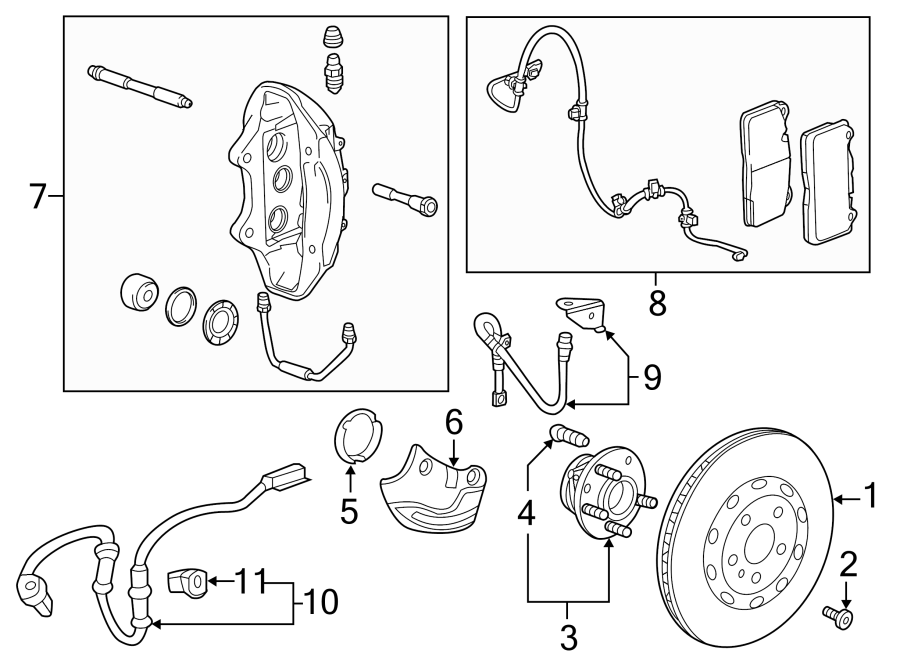 Diagram FRONT SUSPENSION. BRAKE COMPONENTS. for your 2020 Chevrolet Camaro 3.6L V6 A/T LT Convertible 