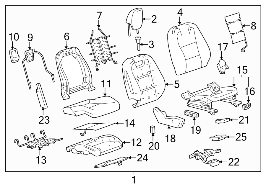 Diagram SEATS & TRACKS. PASSENGER SEAT COMPONENTS. for your 2023 Chevrolet Camaro LT1 Coupe 6.2L V8 A/T 