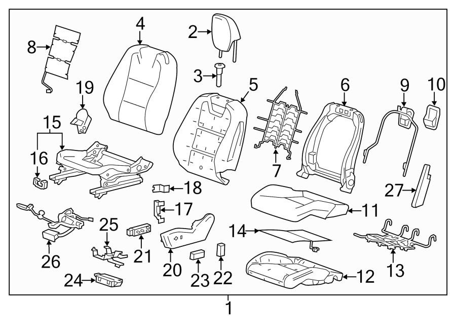 Diagram Seats & tracks. Driver seat components. for your 2008 Chevrolet Aveo    