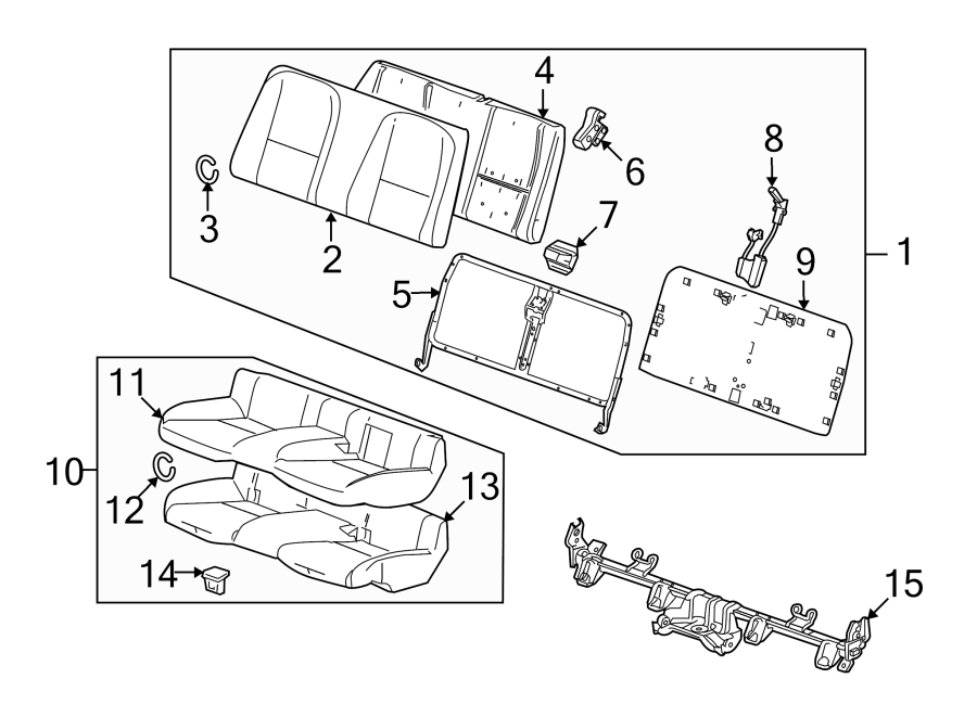 Diagram SEATS & TRACKS. REAR SEAT COMPONENTS. for your 2023 Cadillac XT4 Premium Luxury Sport Utility  