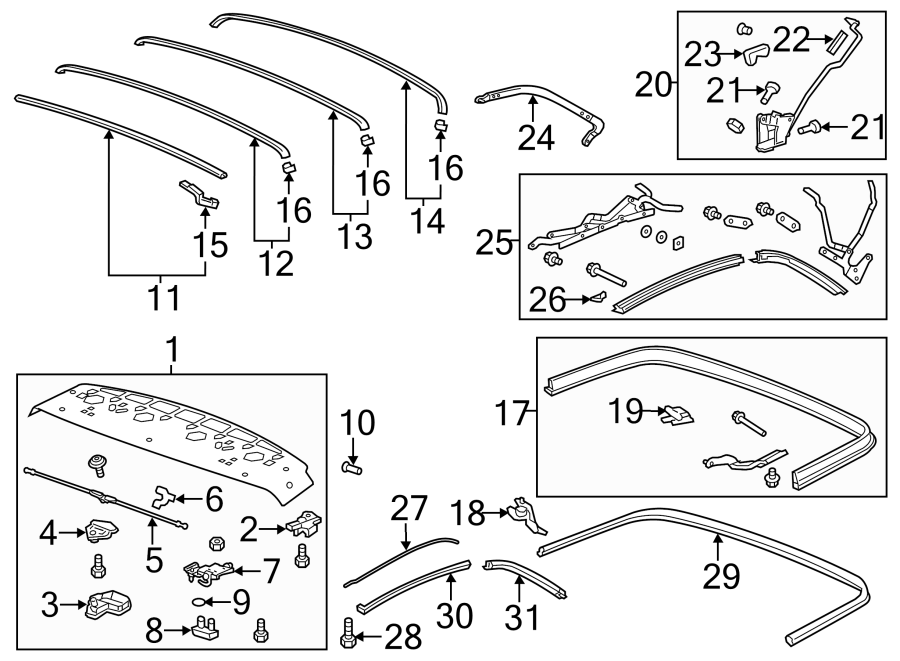 Diagram CONVERTIBLE/SOFT TOP. FRAME & COMPONENTS. for your Chevrolet Camaro  