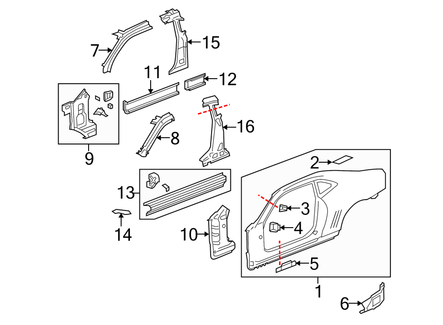 Diagram PILLARS. ROCKER & FLOOR. HINGE PILLAR. LOCK PILLAR. UNISIDE. for your 2007 Pontiac Solstice   