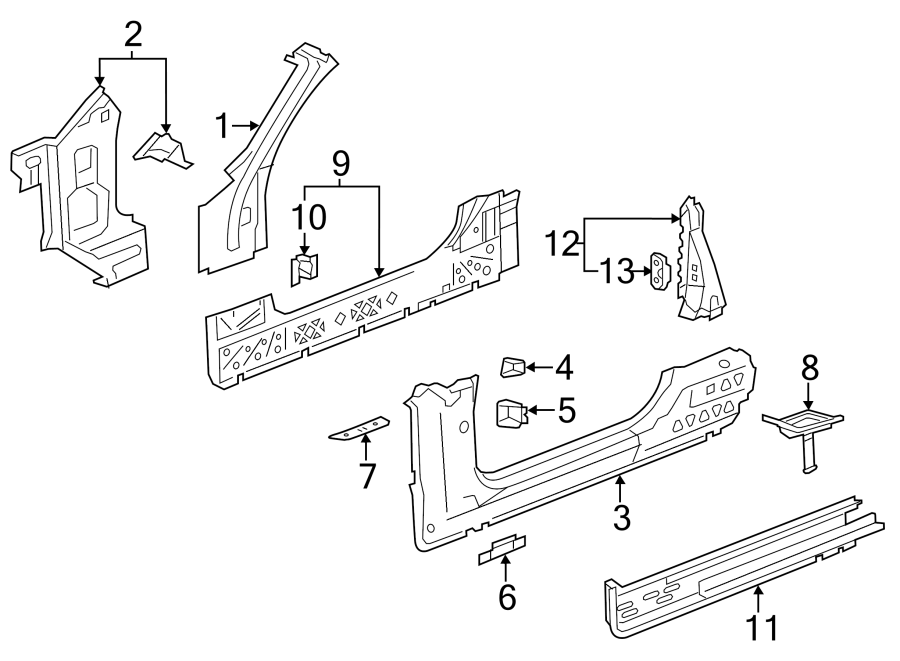 Diagram PILLARS. ROCKER & FLOOR. HINGE PILLAR. LOCK PILLAR. for your 1999 Pontiac Montana    