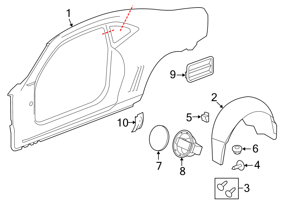 Diagram QUARTER PANEL & COMPONENTS. for your 2002 GMC Sierra 3500 6.6L Duramax V8 DIESEL M/T 4WD Base Crew Cab Pickup Fleetside 