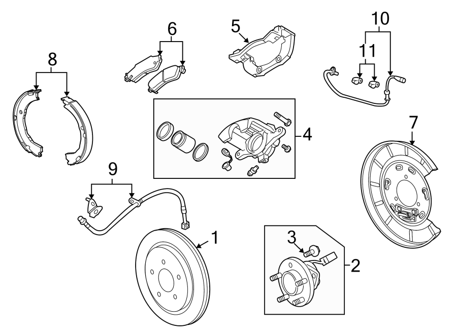 Diagram REAR SUSPENSION. BRAKE COMPONENTS. for your 2011 GMC Sierra 2500 HD 6.0L Vortec V8 A/T RWD SLT Extended Cab Pickup 