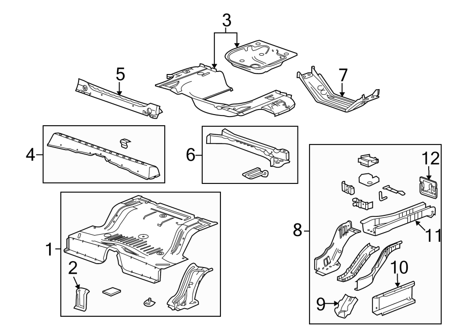 Diagram Rear body & floor. Floor & rails. for your 2019 Chevrolet Impala   