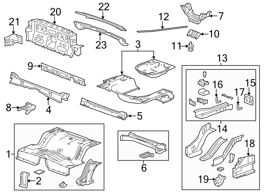 Diagram REAR BODY & FLOOR. FLOOR & RAILS. for your 2015 GMC Sierra 2500 HD 6.0L Vortec V8 FLEX A/T RWD SLE Standard Cab Pickup Fleetside 