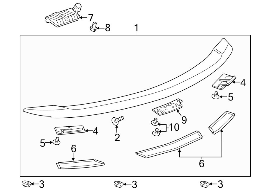 Pick up box. Trunk lid. Spoiler. Diagram