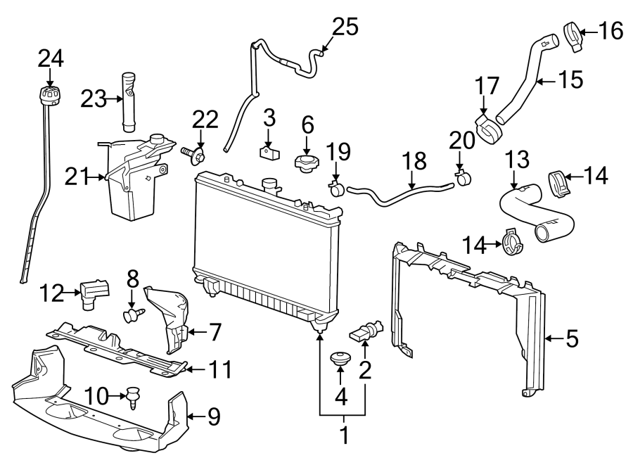 Diagram Radiator & components. for your 1995 Chevrolet K2500  Base Standard Cab Pickup Fleetside 4.3L Chevrolet V6 A/T 