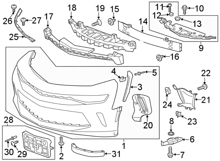 Diagram Front bumper & grille. Bumper & components. for your 2017 Chevrolet Suburban    