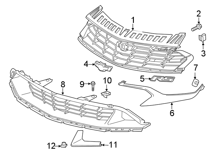 5FRONT BUMPER & GRILLE. GRILLE & COMPONENTS.https://images.simplepart.com/images/parts/motor/fullsize/CD16012.png