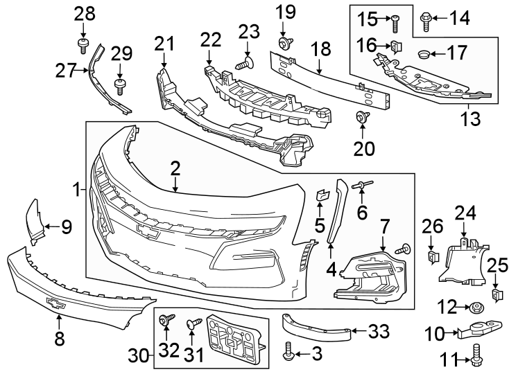 Diagram FRONT BUMPER & GRILLE. BUMPER & COMPONENTS. for your 2020 Chevrolet Camaro  SS Convertible 