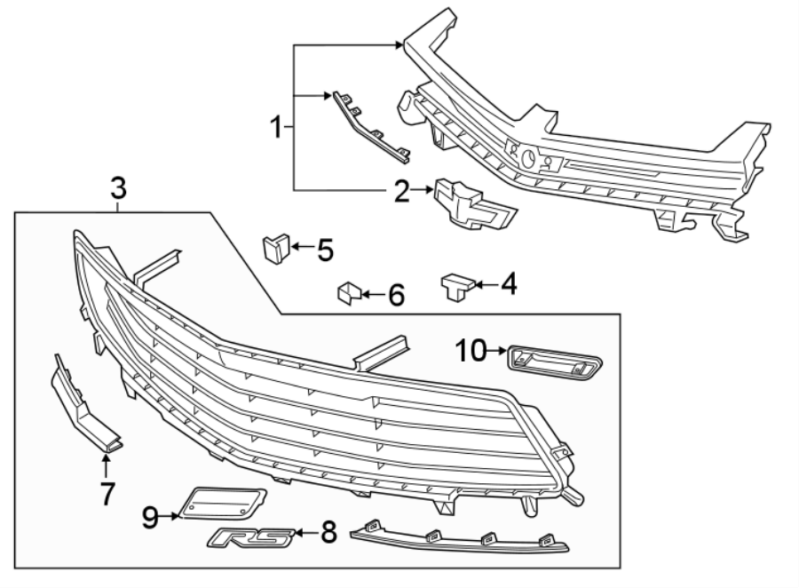 3FRONT BUMPER & GRILLE. GRILLE & COMPONENTS.https://images.simplepart.com/images/parts/motor/fullsize/CD16015.png