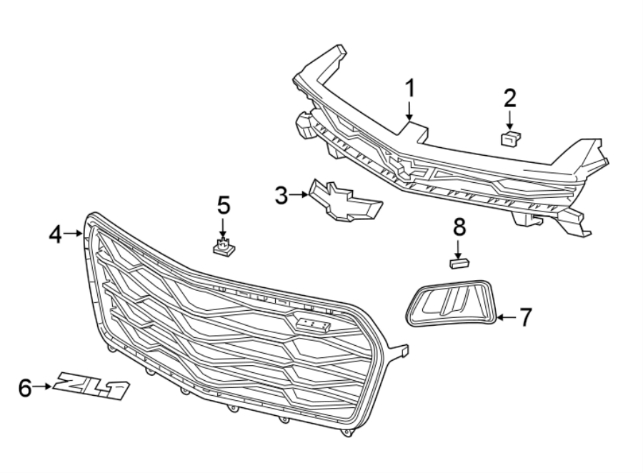 6FRONT BUMPER & GRILLE. GRILLE & COMPONENTS.https://images.simplepart.com/images/parts/motor/fullsize/CD16028.png