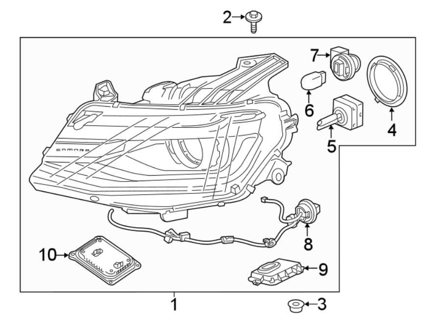 Diagram FRONT LAMPS. HEADLAMP COMPONENTS. for your 2017 Chevrolet Camaro ZL1 Coupe 6.2L V8 M/T 