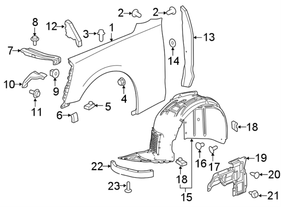 Diagram Rear body & floor. Fender & components. for your 2021 GMC Sierra 2500 HD 6.6L V8 A/T 4WD Base Standard Cab Pickup Fleetside 