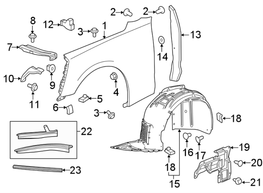 Diagram Fender & components. for your 2017 Chevrolet Camaro 6.2L V8 M/T ZL1 Coupe 