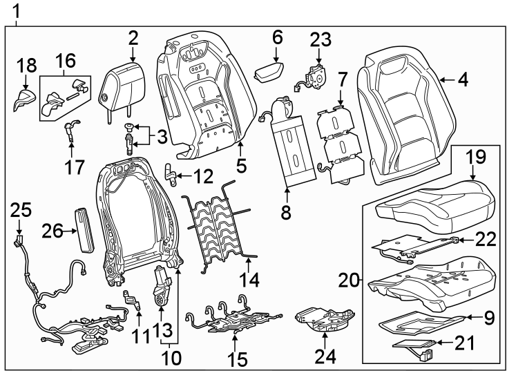 Diagram SEATS & TRACKS. PASSENGER SEAT COMPONENTS. for your 2013 Cadillac ATS Performance Sedan  