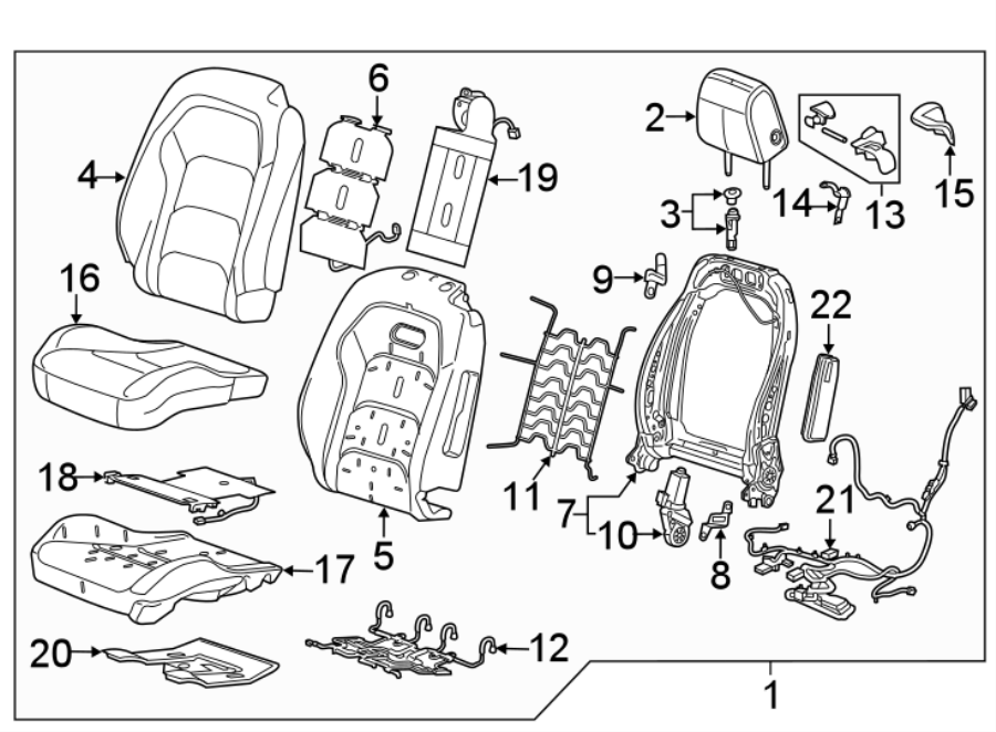 Diagram SEATS & TRACKS. DRIVER SEAT COMPONENTS. for your 2016 Chevrolet Camaro LT Coupe 2.0L Ecotec M/T 