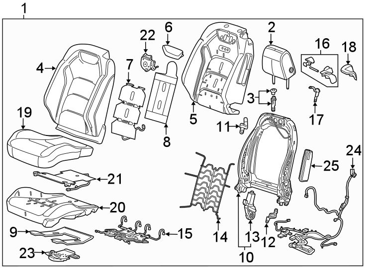 Diagram SEATS & TRACKS. DRIVER SEAT COMPONENTS. for your 2007 GMC Sierra 2500 HD 6.0L Vortec V8 A/T 4WD SLT Extended Cab Pickup 