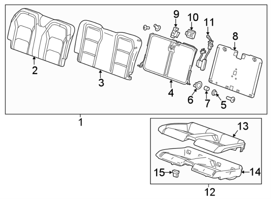 Diagram SEATS & TRACKS. REAR SEAT COMPONENTS. for your 2023 Cadillac XT4 Premium Luxury Sport Utility  