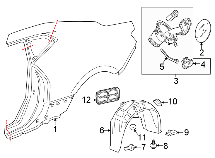 Diagram QUARTER PANEL & COMPONENTS. for your 2005 Chevrolet Avalanche 1500   