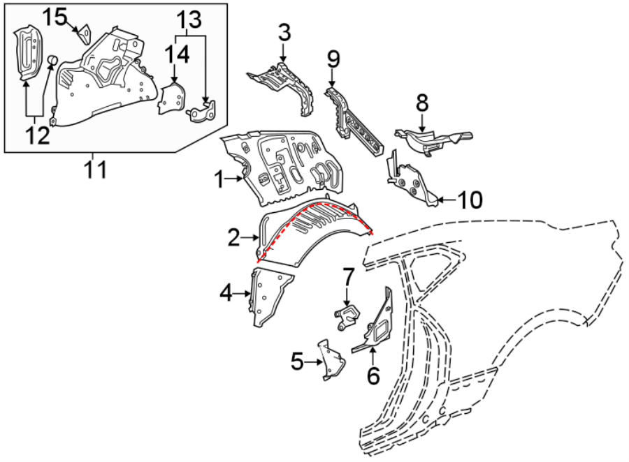 Diagram Quarter panel. Inner structure. for your 2019 Chevrolet Camaro   